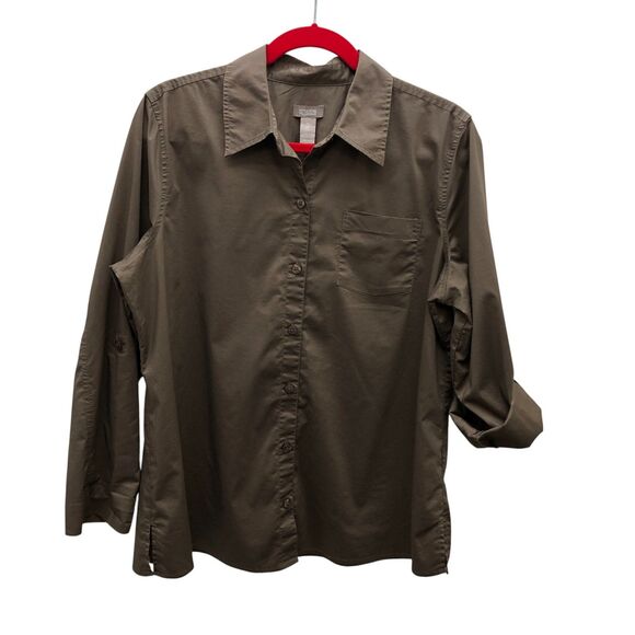 Chicos Shirt Womens 2/L Button Up Long‎ Sleeve Roll Tab Stretch Casual Top - Picture 3 of 8